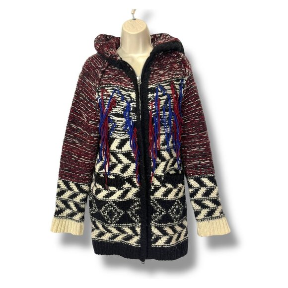 Isabel Marant H&M XS Wool Alpaca Oversized Fringe Chunky Cardigan Sweater Zip-Up - Picture 1 of 11
